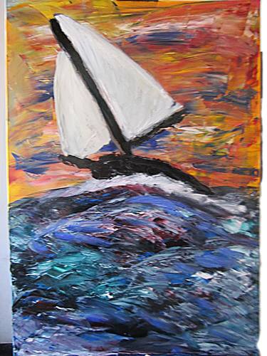 Print of Abstract Expressionism Sailboat Paintings by KRIS LERMUSIEAU
