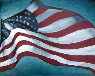 Original Painting US American Flag Old Glory Red White Blue Artwork Wall Art Patriotic thumb