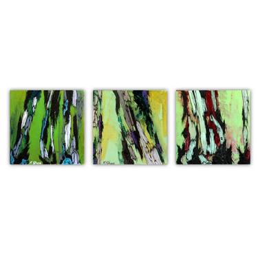 Mint Green Chartreuse triptych Abstract Tree Art / Landscape Set of 3 Original Paintings White Brown Landscape Artwork Colorful Wall art thumb