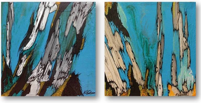 Huge abstract diptych wall art canvas art set blue brown: Shoa Gallery