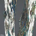 Large masculine square painting of trees - original acrylic artwork gray background blue teal accents by K Shoa