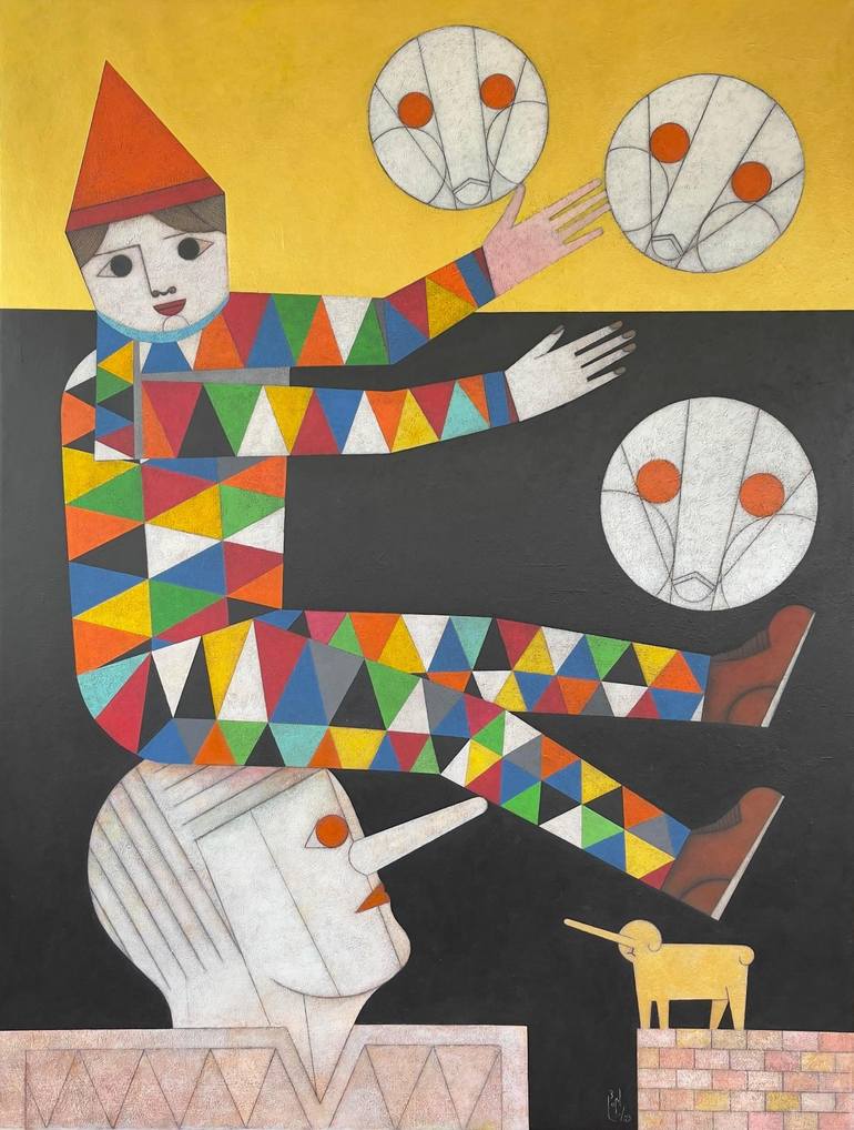 Original Men Painting by Orlando Boffill Hernandez | Contemporary Art on Canvas | Magic mistake