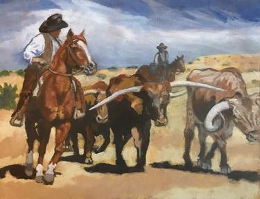 Original Fine Art Cows Paintings by Gen Farrell