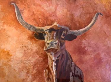 Print of Fine Art Cows Paintings by Gen Farrell