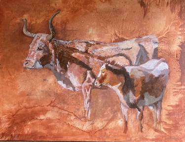 Print of Cows Paintings by Gen Farrell