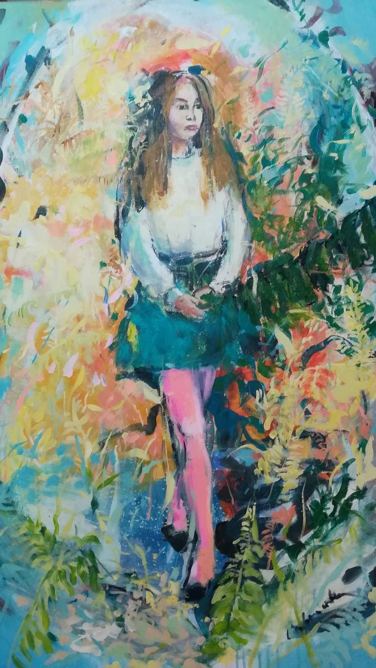 The Girl With A Tree Branch Painting By Agnieszka Dabrowska Saatchi Art