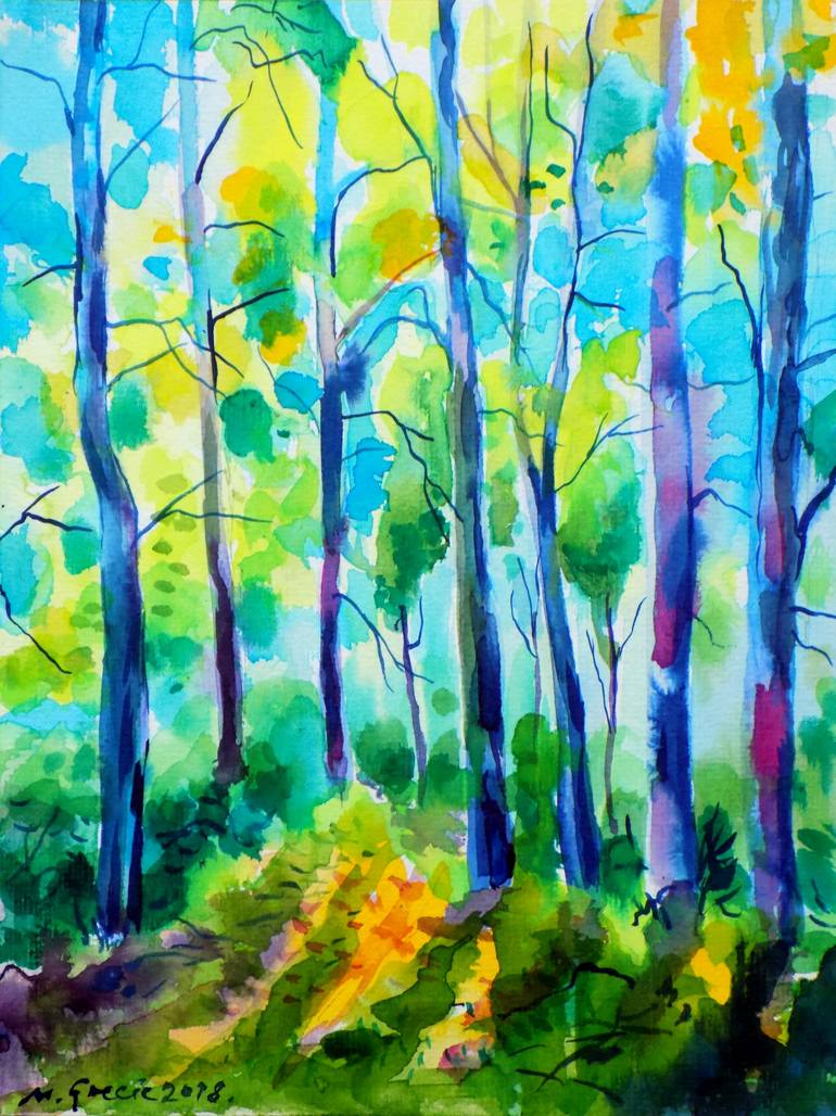 Forest in blue Painting by Maja Grecic | Saatchi Art