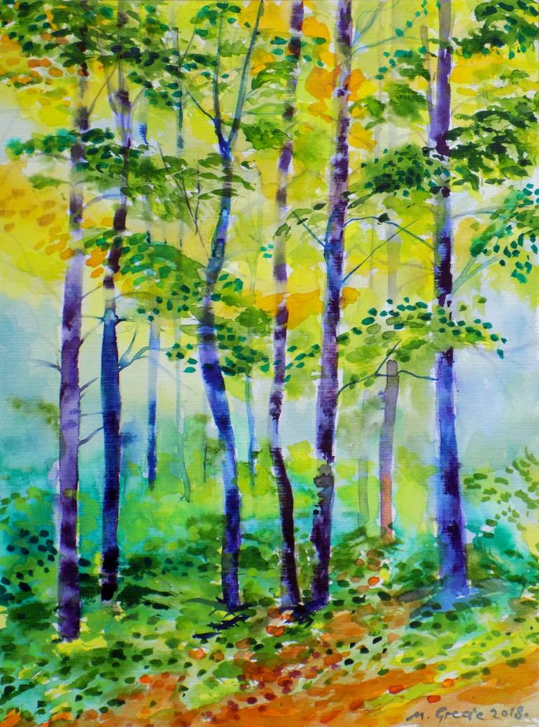 Trees in the mist Painting by Maja Grecic | Saatchi Art