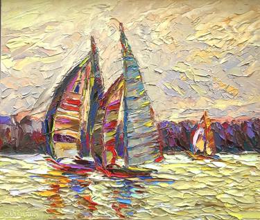 Original Expressionism Boat Paintings by Serge Ovcharuk