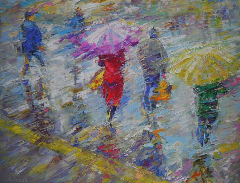 Rain runners (SOLD) Painting by Serge Ovcharuk | Saatchi Art