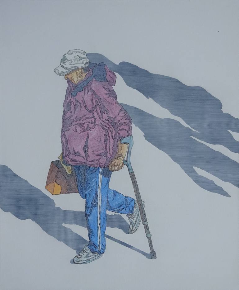 Original People Painting by John Sprengers | Figurative Art on Canvas | "ON THE WAY" nr. 8