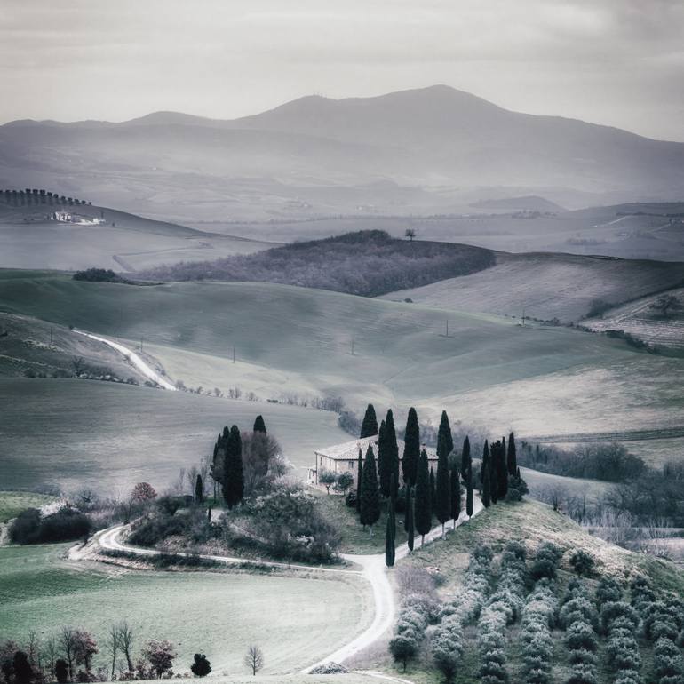 Original Landscape Photography by Karim Carella | Abstract Expressionism Art on Canvas | A tuscan homestead before the sunset (studio 2)