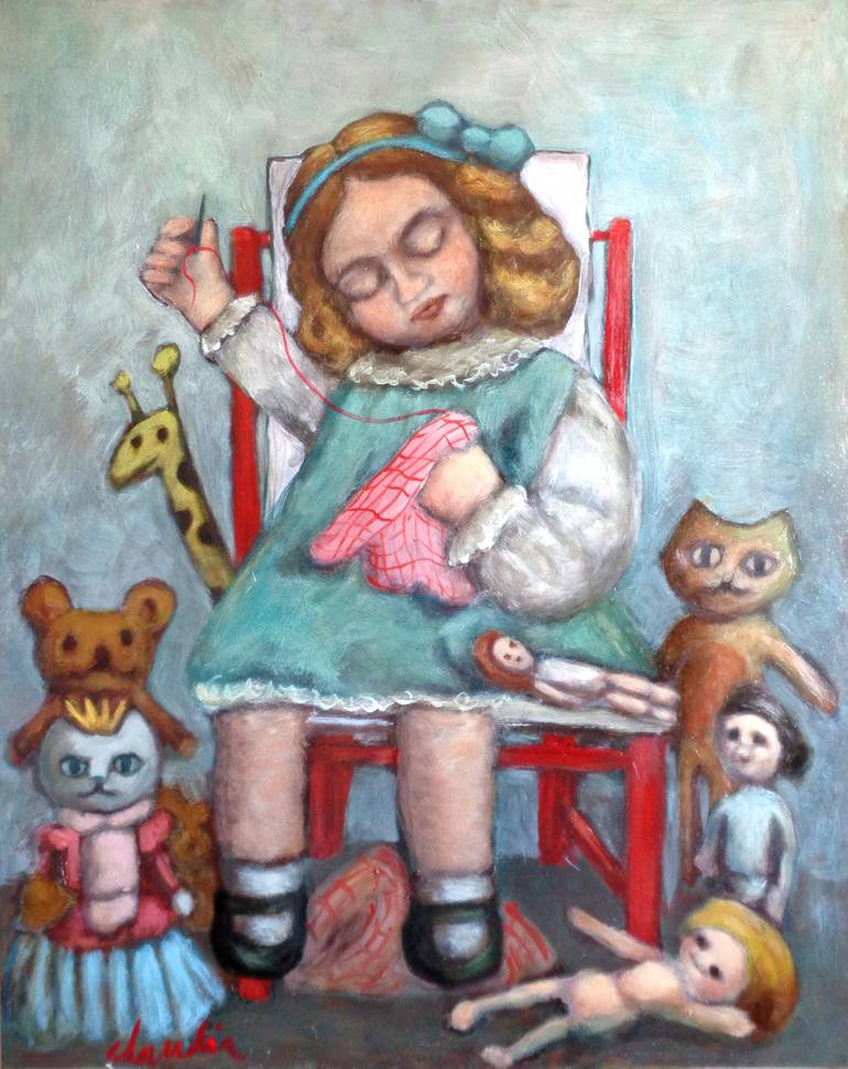 Original Children Painting by Claudia Caponi | Figurative Art on Canvas | The Little Venetian Seamstress