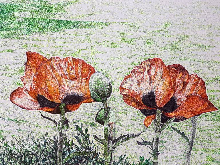 Original Realism Floral Drawing by Praweena Bunker