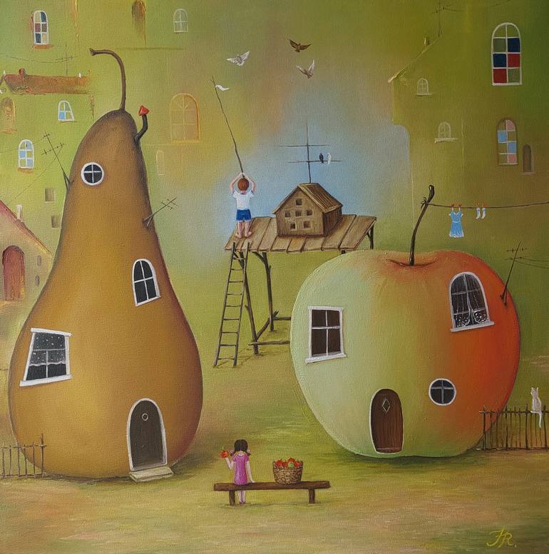Warm city of my childhood. Love and doves - Print