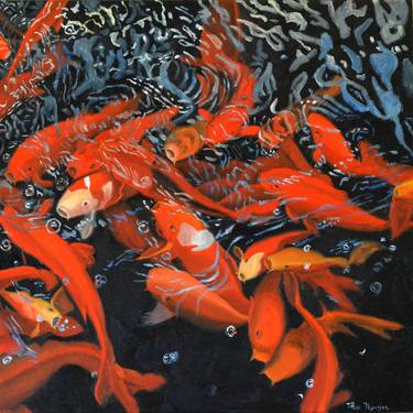 Original Impressionism Fish Paintings by Thu Nguyen