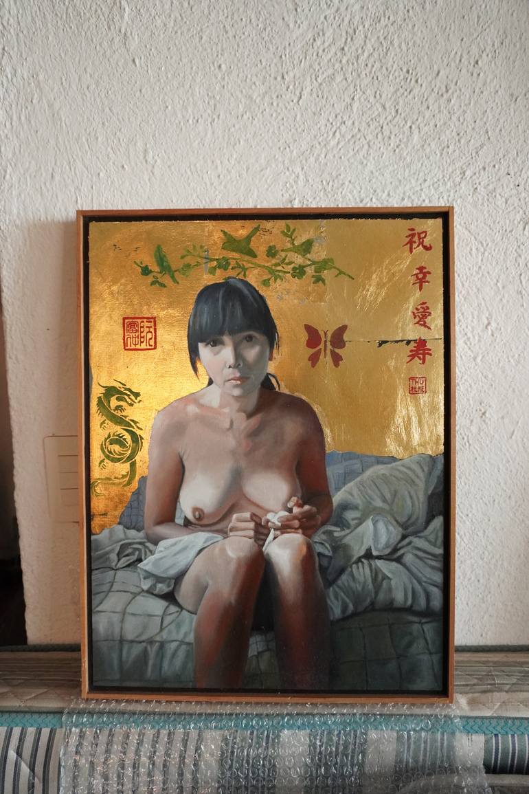 Original Art Deco Erotic Painting by Thu Nguyen