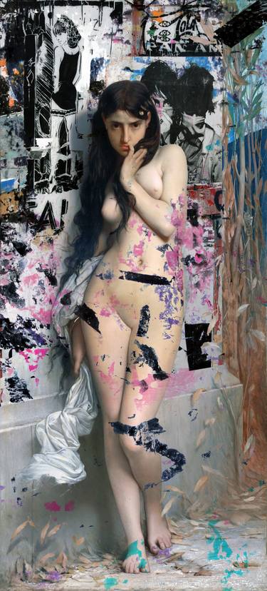 Original Street Art Nude Mixed Media by Günter Konrad