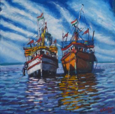 Print of Fine Art Boat Paintings by c h h a b i k i s k u