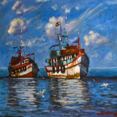 Print of Fine Art Boat Paintings by c h h a b i k i s k u
