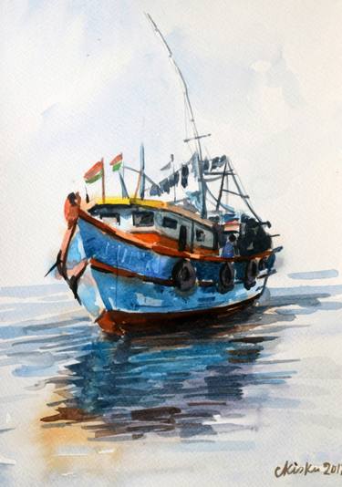 Print of Figurative Boat Paintings by c h h a b i k i s k u