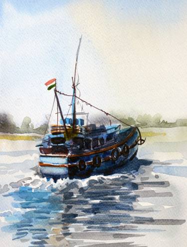 Print of Figurative Boat Paintings by c h h a b i k i s k u