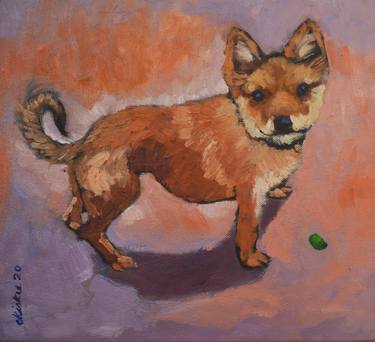 Original Figurative Dogs Paintings by c h h a b i k i s k u