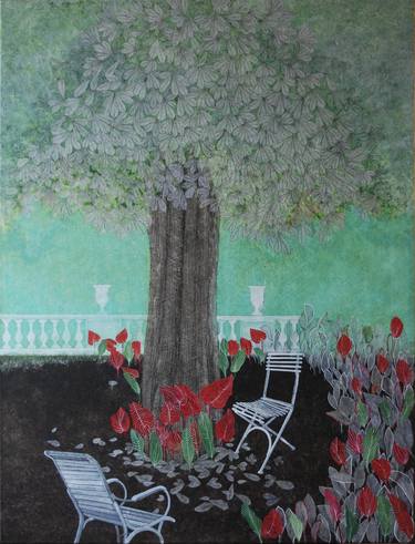 Original Figurative Garden Paintings by Cécile Duchêne Malissin