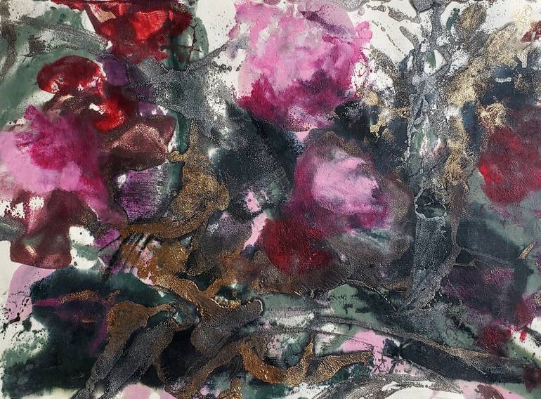 Original Abstract Floral Printmaking by Birgit Huttemann-Holz