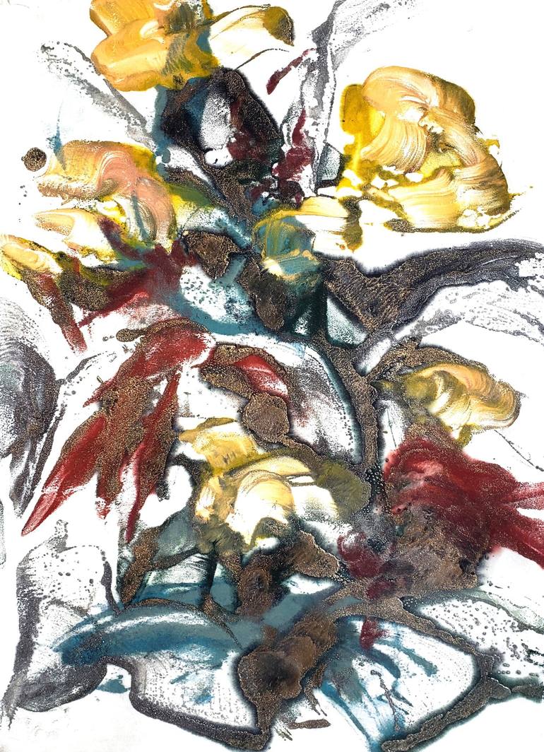 Original Abstract Floral Printmaking by Birgit Huttemann-Holz