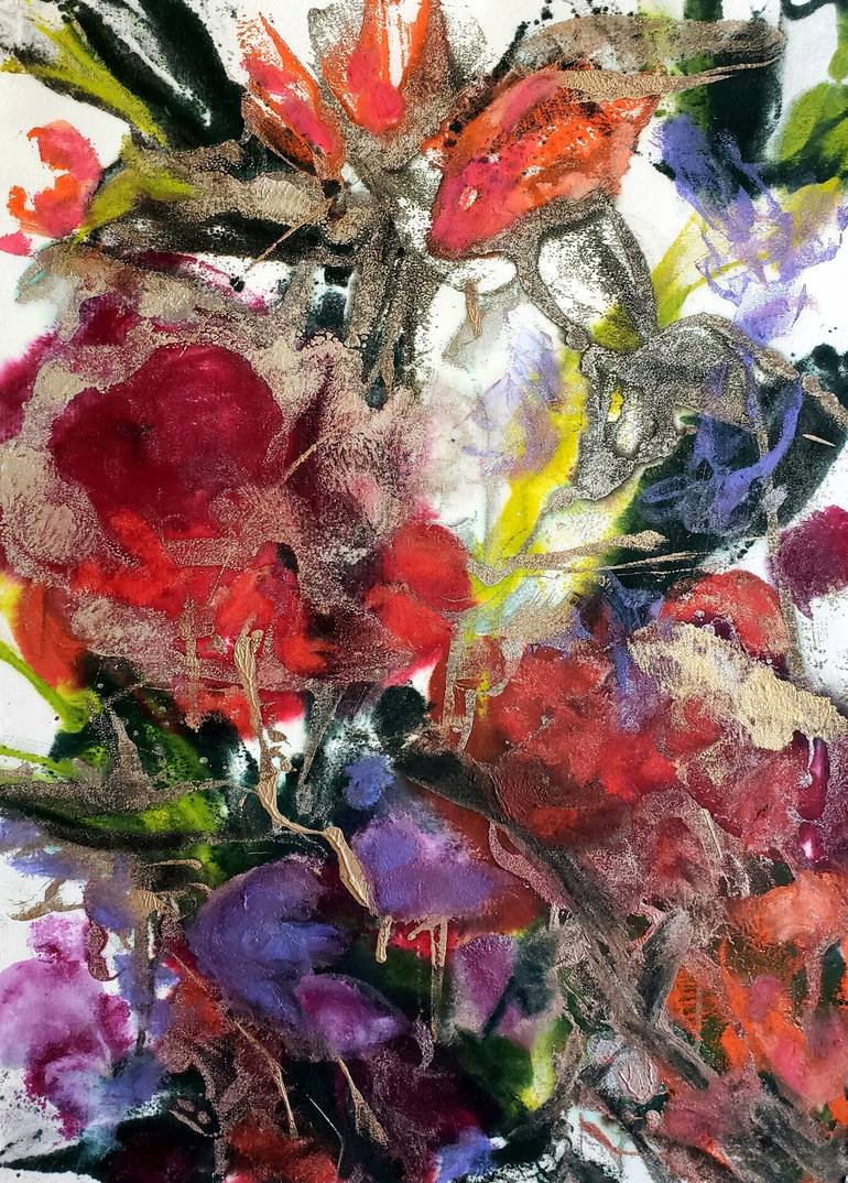 Original Abstract Floral Printmaking by Birgit Huttemann-Holz