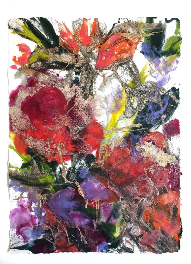 Original Abstract Floral Printmaking by Birgit Huttemann-Holz