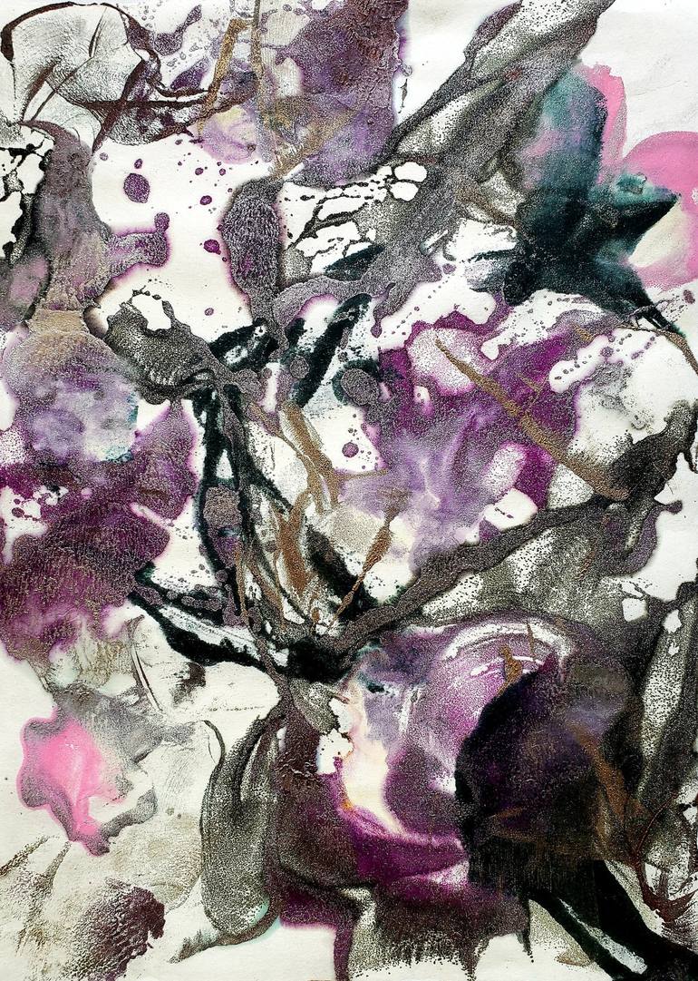 Original Abstract Floral Printmaking by Birgit Huttemann-Holz