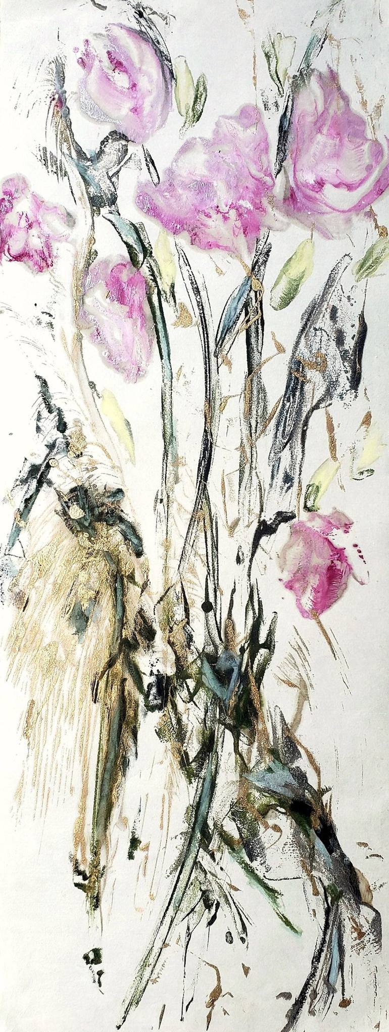 Original Impressionism Floral Printmaking by Birgit Huttemann-Holz