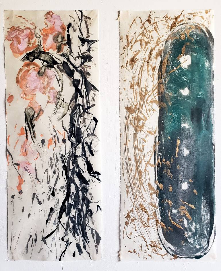 Original Abstract Floral Printmaking by Birgit Huttemann-Holz