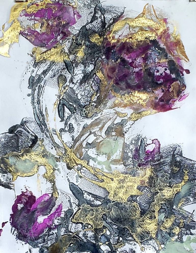 Original Abstract Floral Printmaking by Birgit Huttemann-Holz