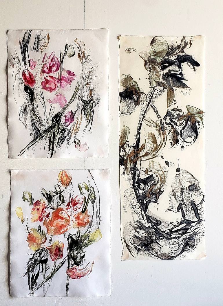 Original Abstract Expressionism Floral Printmaking by Birgit Huttemann-Holz