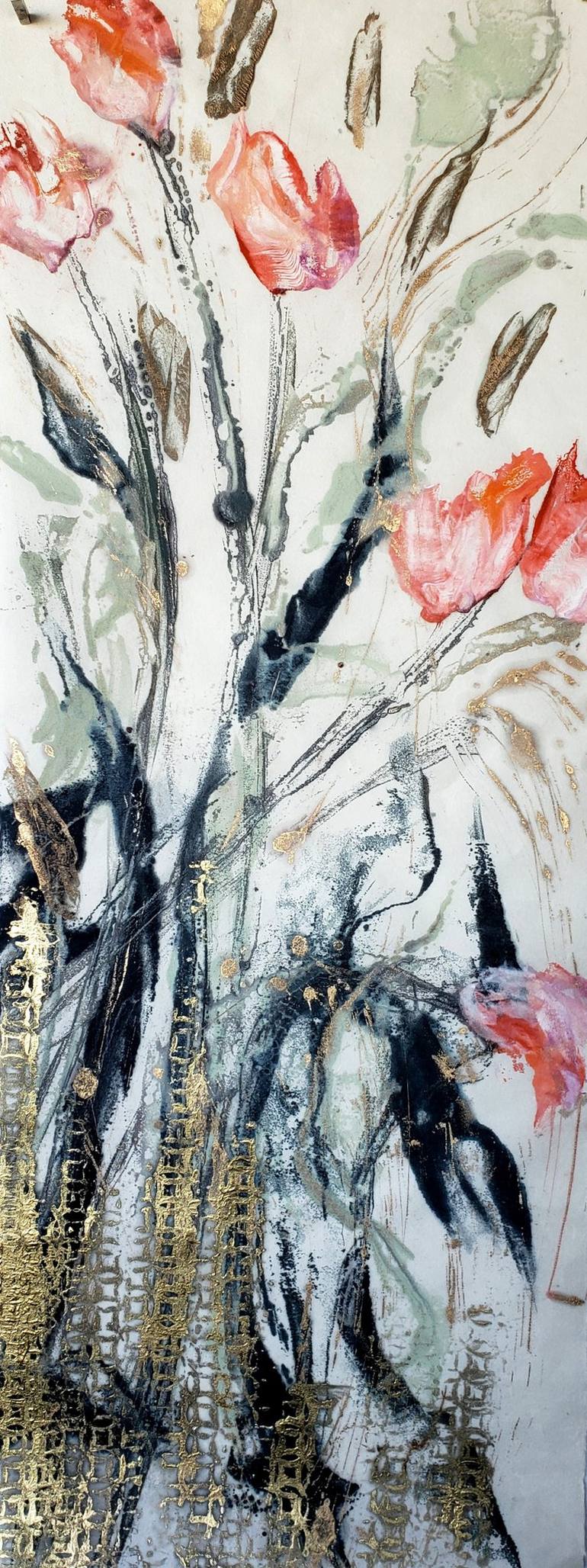 Original Abstract Expressionism Floral Printmaking by Birgit Huttemann-Holz