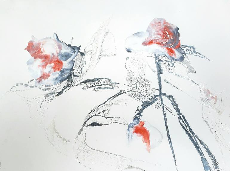 Original Abstract Expressionism Floral Printmaking by Birgit Huttemann-Holz