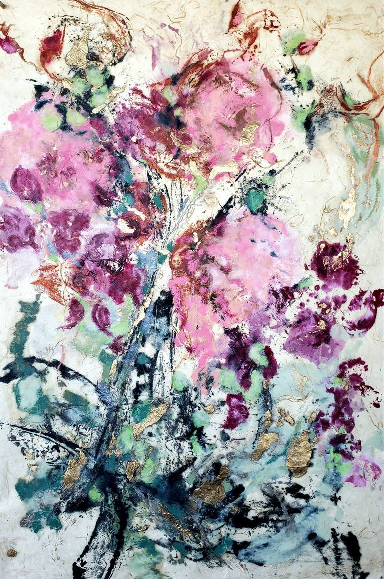 Original Abstract Floral Printmaking by Birgit Huttemann-Holz