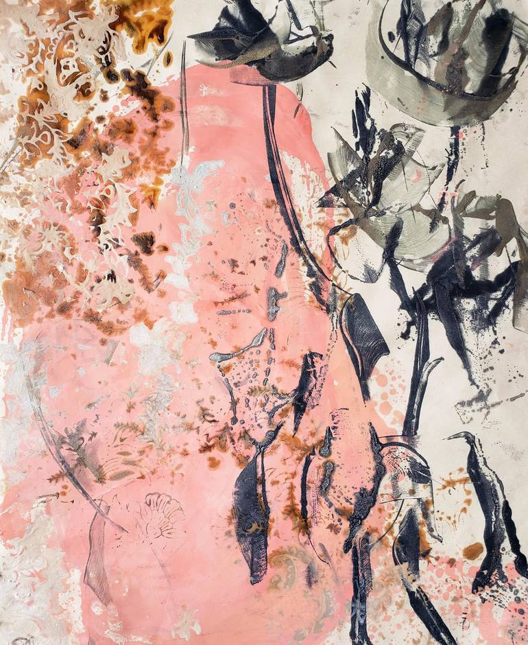 Original Abstract Floral Printmaking by Birgit Huttemann-Holz
