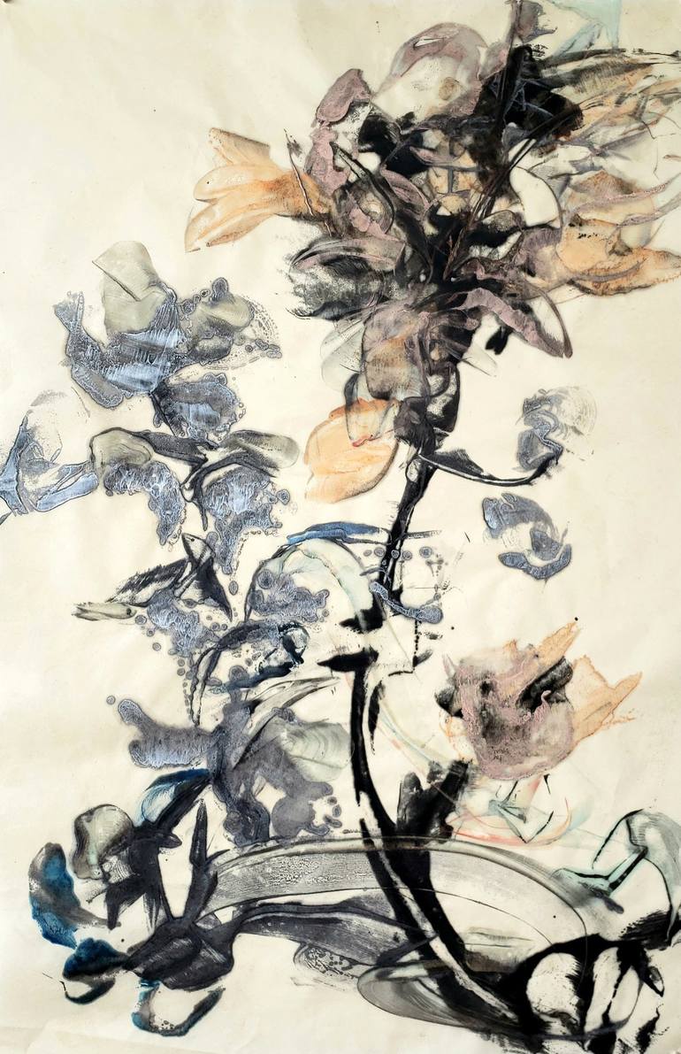 Original Abstract Floral Printmaking by Birgit Huttemann-Holz