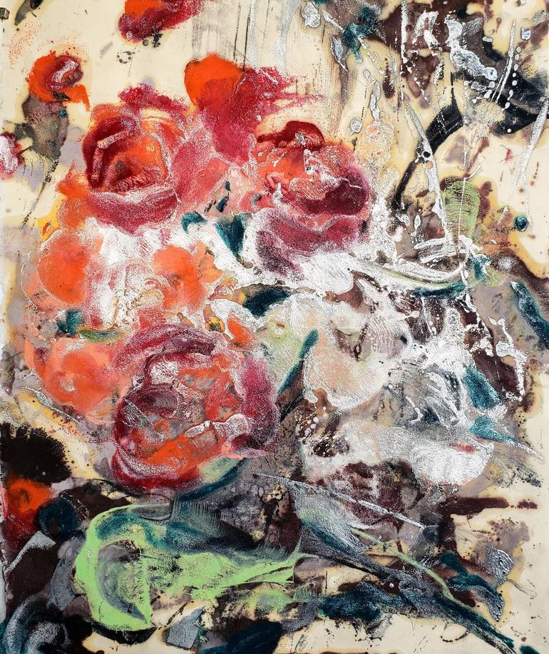 Original Abstract Floral Printmaking by Birgit Huttemann-Holz