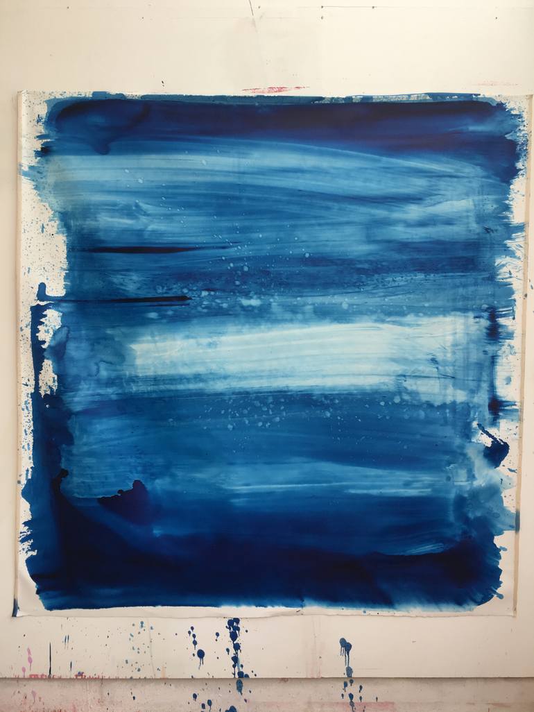 in the Prussian blue sea Painting by louise camrass