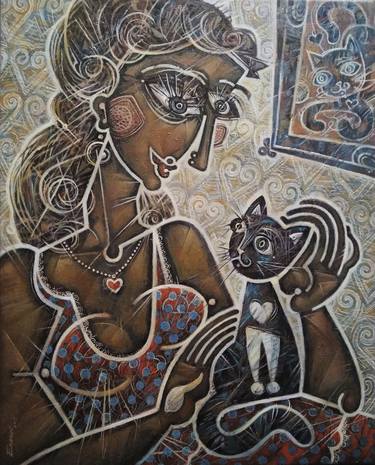 Print of Cats Paintings by Enache Dumitru Bogdan