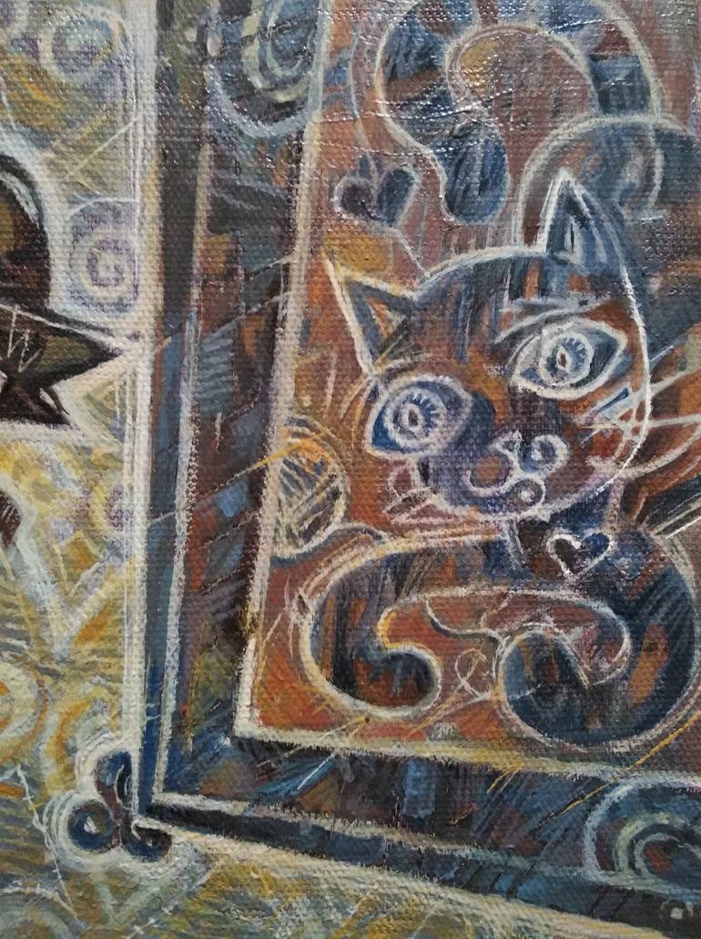 Original Abstract Cats Painting by Enache Dumitru Bogdan