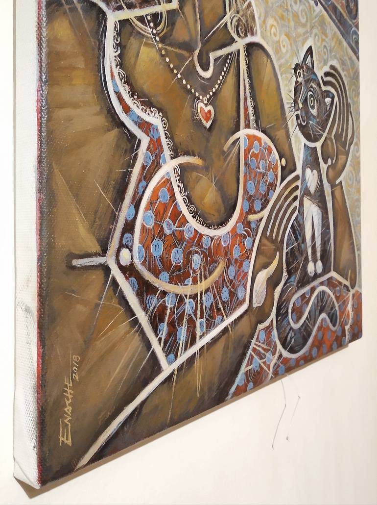 Original Abstract Cats Painting by Enache Dumitru Bogdan