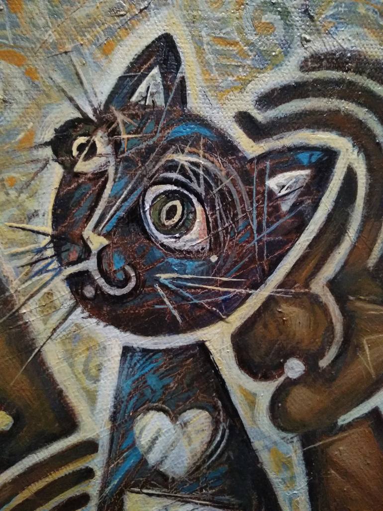 Original Abstract Cats Painting by Enache Dumitru Bogdan
