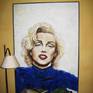 Portrait of Marilyn Monroe with blue sweater and red lips