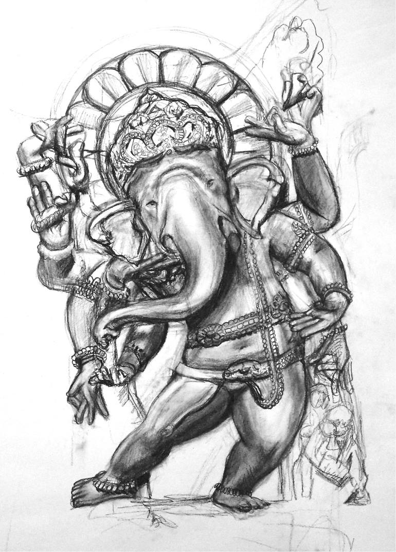 Dancing Ganesha, First Sketch Drawing by Andrea Sanchez | Saatchi Art